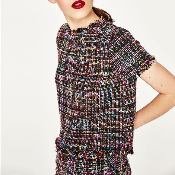 Zara Tops - Zara Tweed Raw Hem Short Sleeve Top